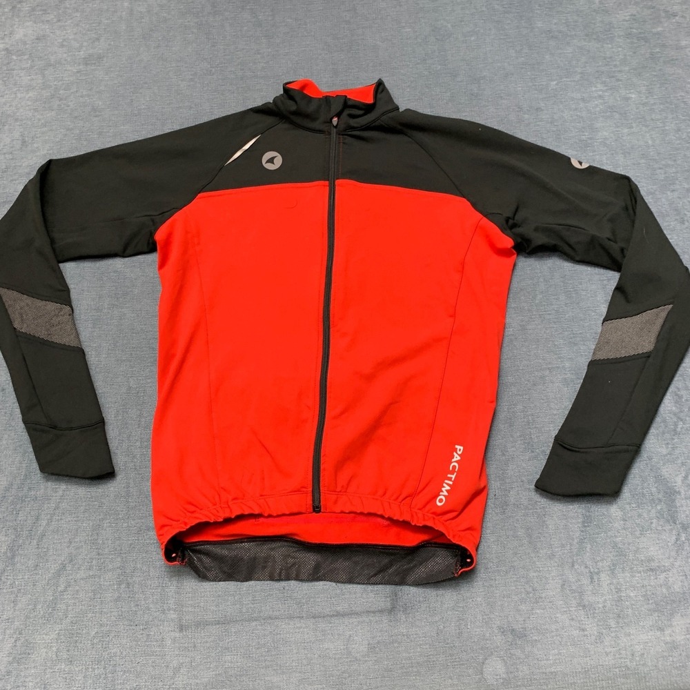 Pactimo Cycling Jersey Mens Small Black Red Raglan Sleeve Mock Neck Full Zip
